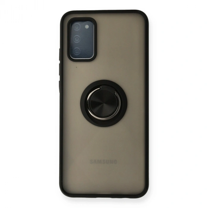 Samsung Galaxy A02s Kılıf Montreal Yüzüklü Silikon Kapak - Siyah