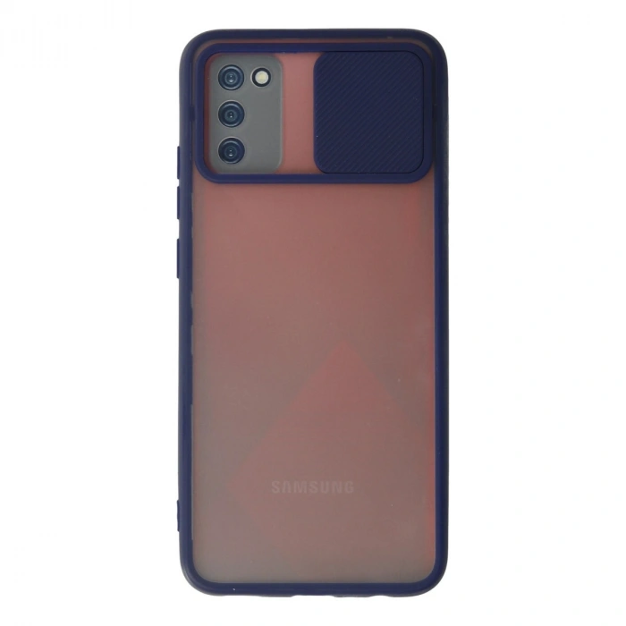 Samsung Galaxy A02s Kılıf Palm Buzlu Kamera Sürgülü Silikon - Lacivert