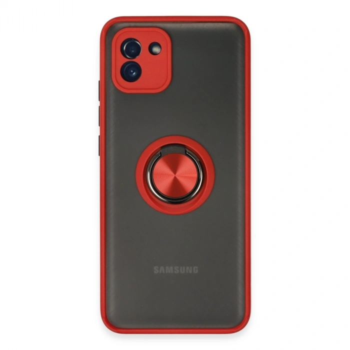 Samsung Galaxy A03 Kılıf Montreal Yüzüklü Silikon Kapak - Kırmızı