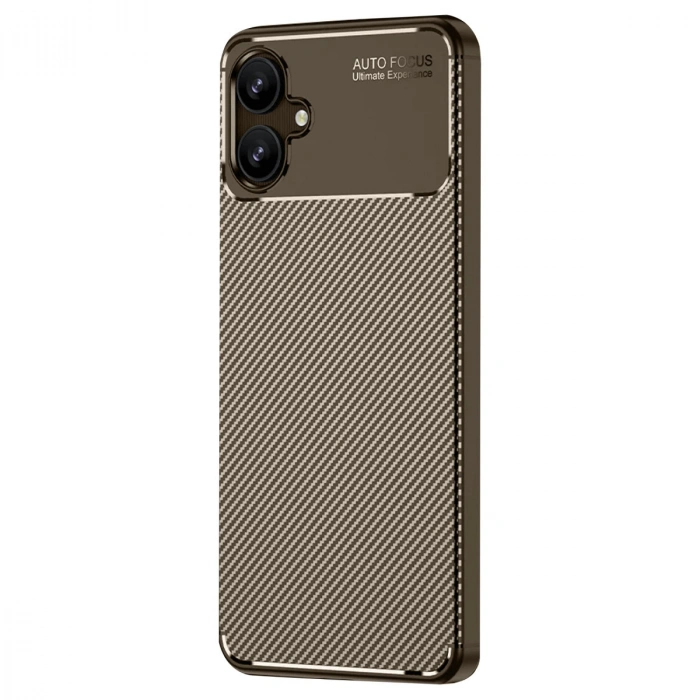 Samsung Galaxy A06 Kılıf Auto Focus Karbon Kapak - Kahverengi