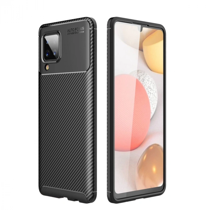 Samsung Galaxy A22 Kılıf Auto Focus Karbon Kapak - Siyah