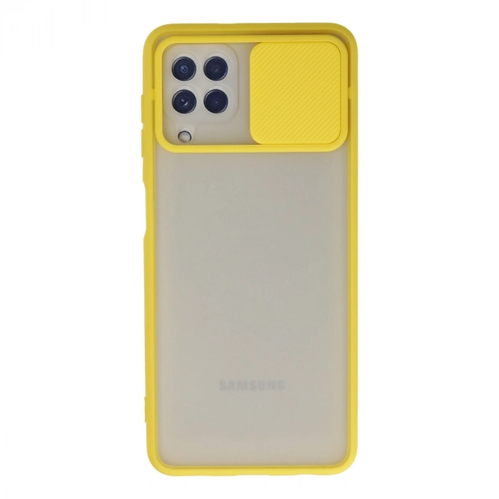 Samsung Galaxy A22 Kılıf Palm Buzlu Kamera Sürgülü Silikon - Sarı