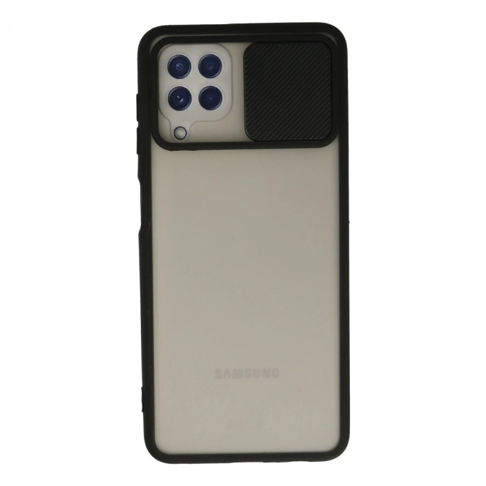 Samsung Galaxy A22 Kılıf Palm Buzlu Kamera Sürgülü Silikon - Siyah
