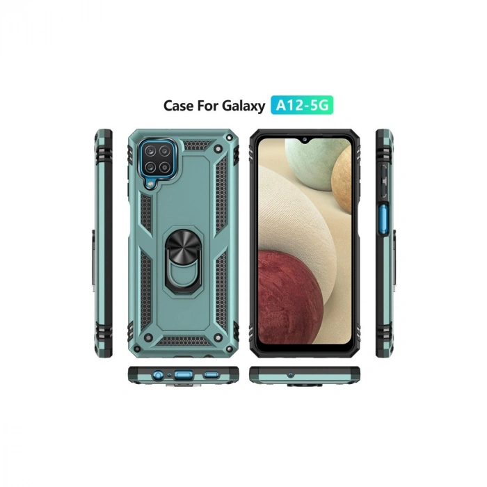 Samsung Galaxy A22 Kılıf Sofya Yüzüklü Silikon Kapak - Yeşil