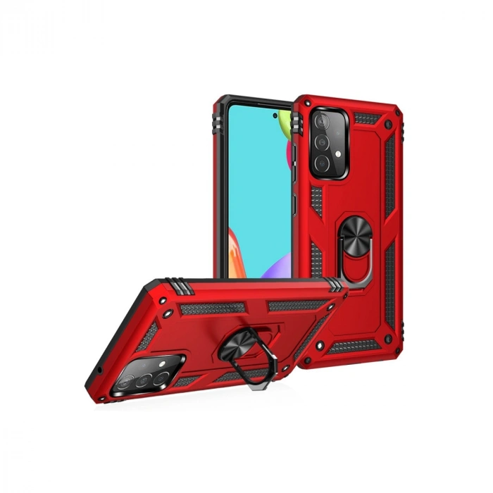 Samsung Galaxy A52 Kılıf Sofya Yüzüklü Silikon Kapak - Kırmızı