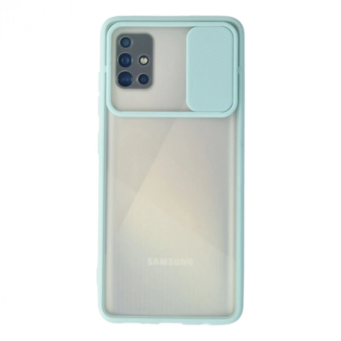 Samsung Galaxy A71 Kılıf Palm Buzlu Kamera Sürgülü Silikon - Turkuaz