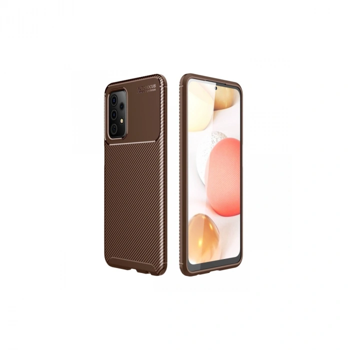 Samsung Galaxy A72 Kılıf Auto Focus Karbon Kapak - Kahverengi