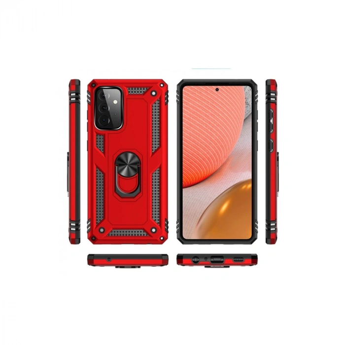 Samsung Galaxy A72 Kılıf Sofya Yüzüklü Silikon Kapak - Kırmızı