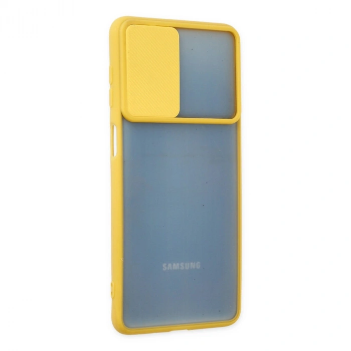 Samsung Galaxy M52 5g Kılıf Palm Buzlu Kamera Sürgülü Silikon - Sarı