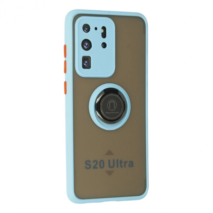 Samsung Galaxy S20 Ultra Kılıf Montreal Yüzüklü Silikon Kapak - Buz Mavi