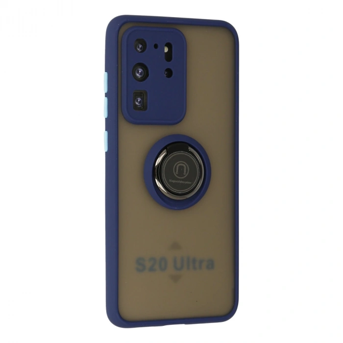 Samsung Galaxy S20 Ultra Kılıf Montreal Yüzüklü Silikon Kapak - Lacivert