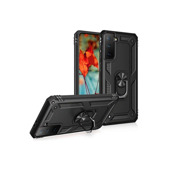 Samsung Galaxy S21 Kılıf Sofya Yüzüklü Silikon Kapak - Siyah