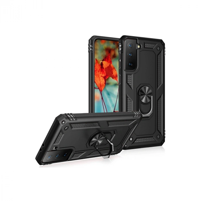Samsung Galaxy S21 Plus Kılıf Sofya Yüzüklü Silikon Kapak - Siyah