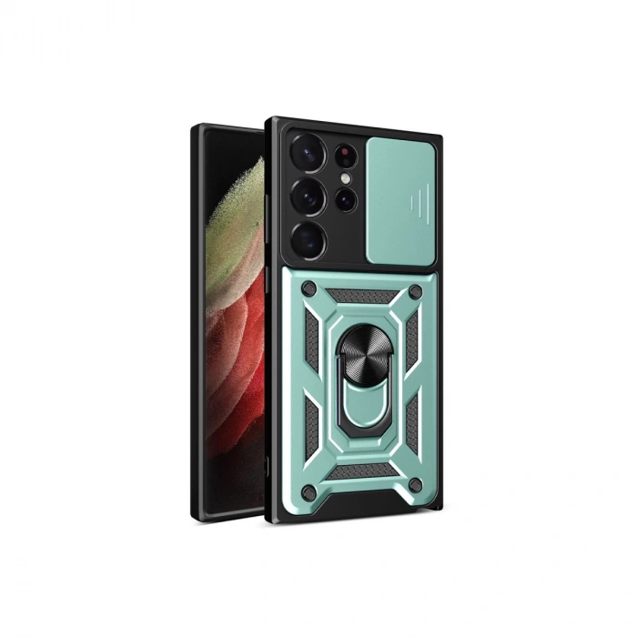 Samsung Galaxy S23 Ultra Kılıf Pars Lens Yüzüklü Silikon - Yeşil