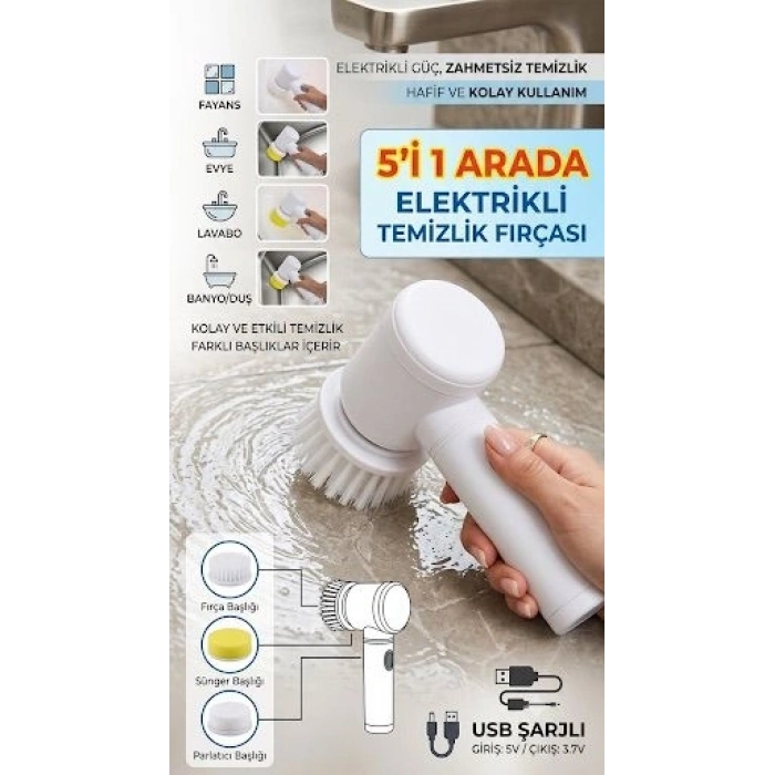 Şarjlı 5 Başlıklı Otomatik Temizleme Fırçası