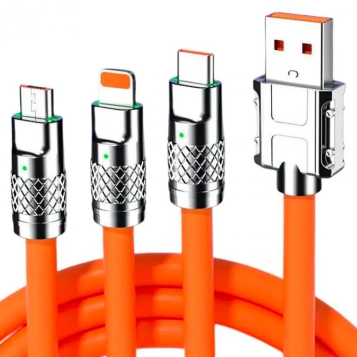 Sepet Dolusu® 3 in 1 Type-C + Micro Usb + Lightning Hızlı Şarj Kablosu Silikon Kablo 1 Metre Opp Ambalaj