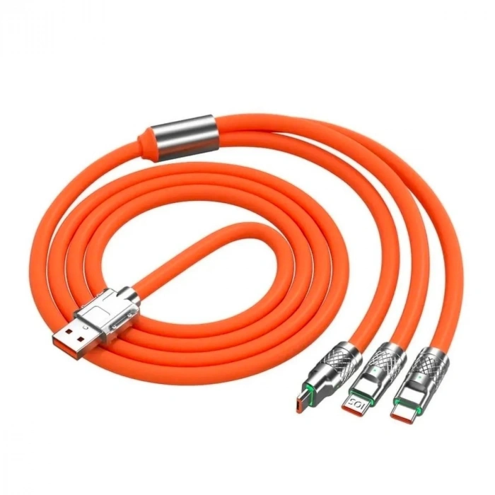 Sepet Dolusu® 3 in 1 Type-C + Micro Usb + Lightning Hızlı Şarj Kablosu Silikon Kablo 1 Metre Opp Ambalaj