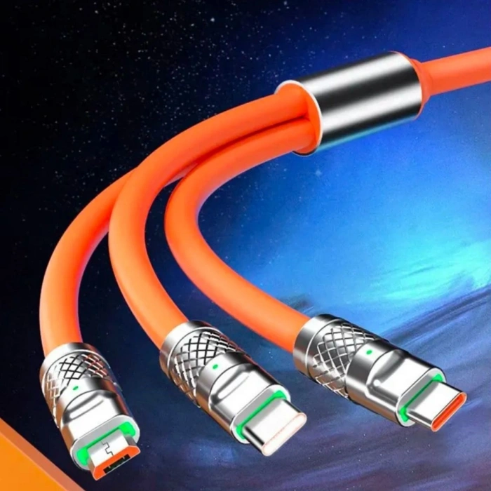 Sepet Dolusu® 3 in 1 Type-C + Micro Usb + Lightning Hızlı Şarj Kablosu Silikon Kablo 1 Metre Opp Ambalaj