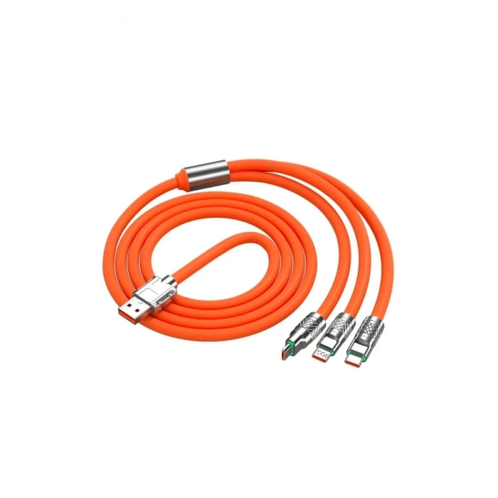 Sepet Dolusu® 3 in 1 Type-C + Micro Usb + Lightning Hızlı Şarj Kablosu Silikon Kablo 1 Metre Opp Ambalaj