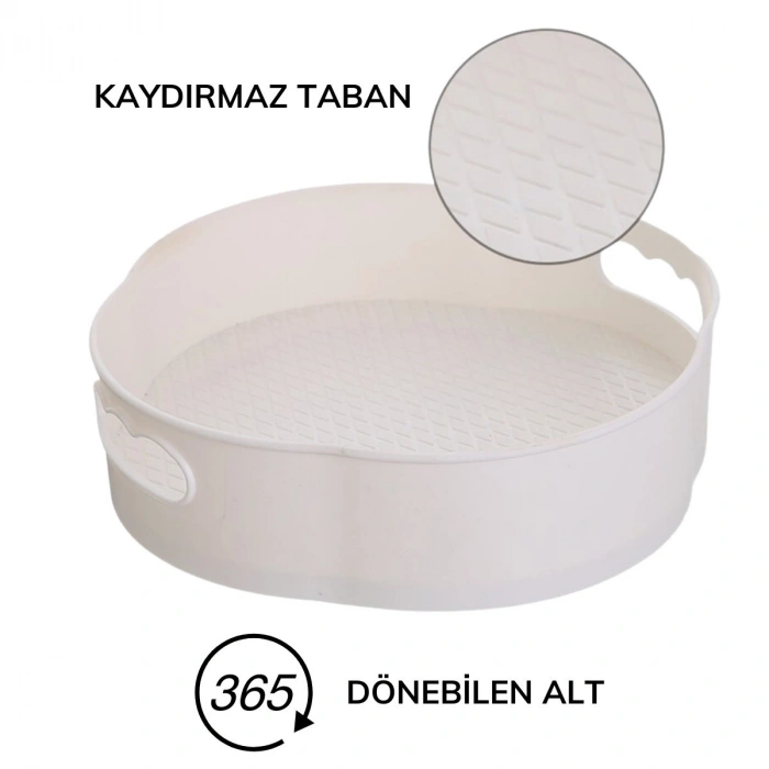Sepet Dolusu® 360 Derece Dönebilen Mekanizmalı Yuvarlak Tepsi Formlu Sunum ve Servis Organizer Tablası