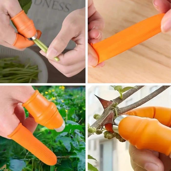 Sepet Dolusu® 5 Parça Pratik Parmak Koruyucu 1 Parça Baş Parmak Bıçaklı Eldiven Sebze Meyve Soyucu Kesme Ayıklayıcı Silikon Set