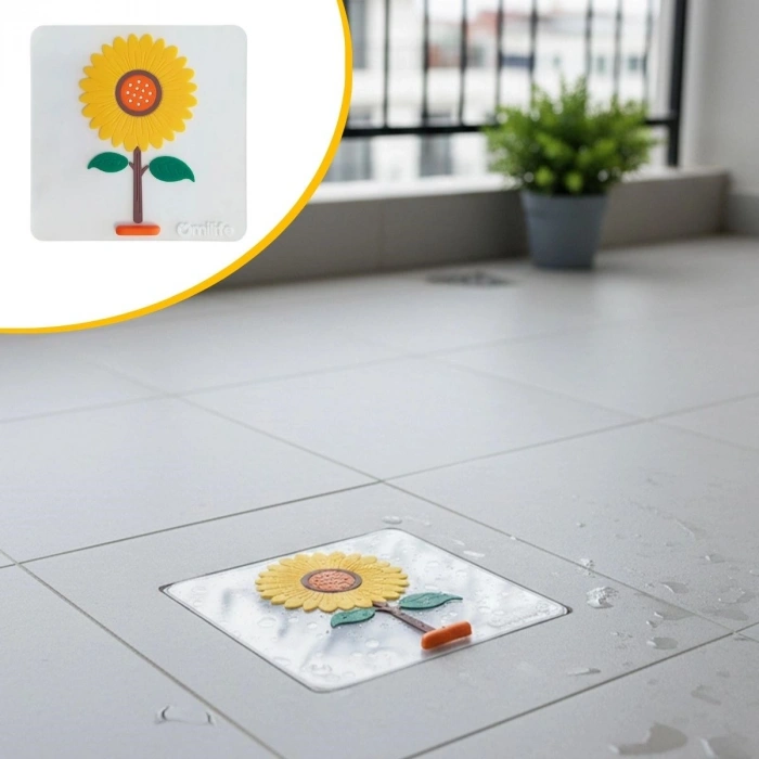 Sepet Dolusu® Ayçiçeği Tasarımlı Gider Koku Önleyici – Silikon Lavabo Gider Matı