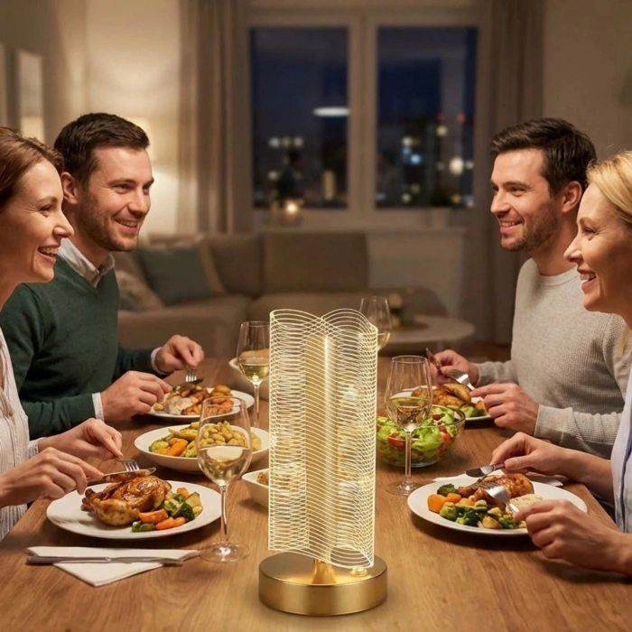 Sepet Dolusu® Dalgalı Silindirik Kristal Çizgili Model LED Masa Lambası – Gold Tabanlı, Dokunmatik, 3 Renk Işık Modlu, Şarjlı Modern Dekoratif Gece La