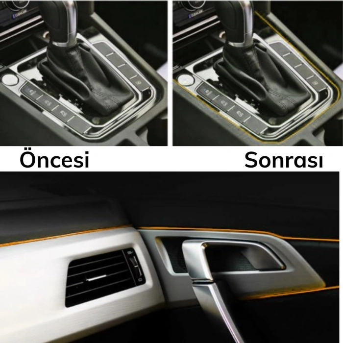 Sepet Dolusu® Gold Araba Oto Trim Dekorasyon Şeridi Kauçuk Elastik Kolay Kurulum 5 metre Şerit Bant