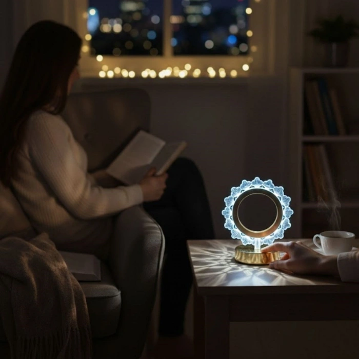 Sepet Dolusu® Güneş Şeklinde Kristal LED Masa Lambası – Dokunmatik, 3 Renk Işık Modlu, Şarjlı Mini Dekoratif Gece Lambası