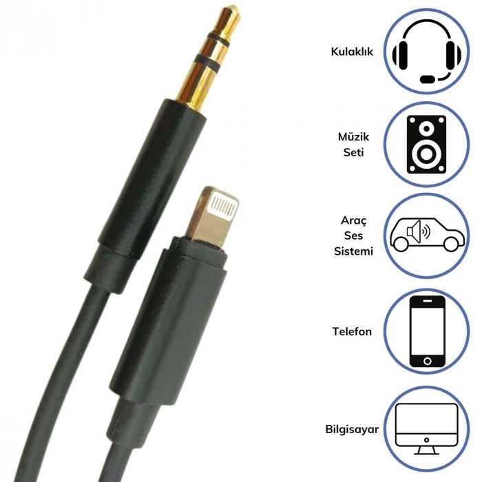 Sepet Dolusu® iPhone Lightning Aux Araç Dönüştürücü Ses Kablosu 35 mm Jack Girişli