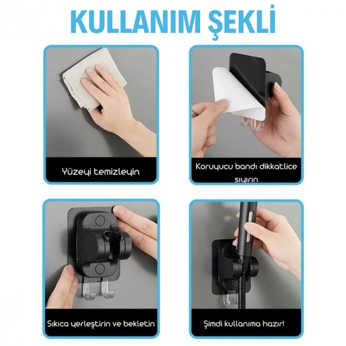 Sepet Dolusu® Kendiliğinden Güçlü Yapışkanlı Askılı Duş Başlık Tutucu