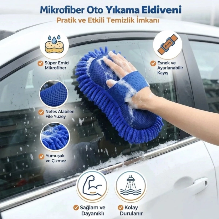 Sepet Dolusu® Mikrofiber Oto Yıkama Eldiveni – Kalın Süngerli Araç Temizleme Bezi, Araba Yıkama Eldiveni