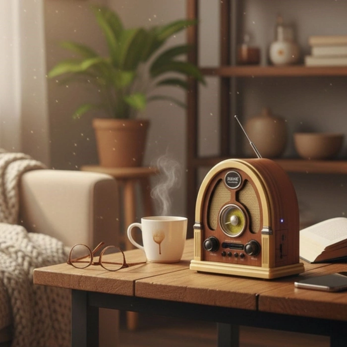 Sepet Dolusu® Orta Boy Kubbe Model Retro Ahşap Tasarım Bluetooth Hoparlörlü Radyo – FM/AM Destekli, Şarjlı ve Taşınabilir Radyo NS-7061
