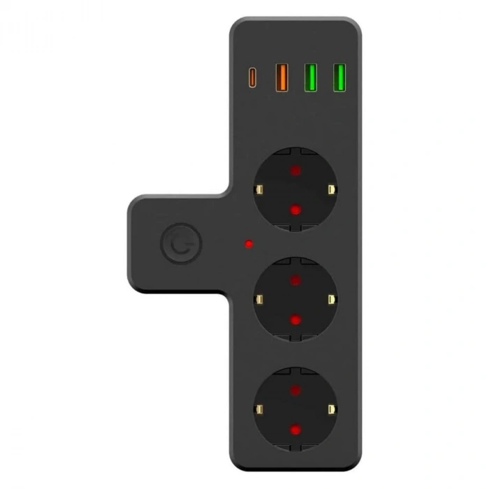 Sepet Dolusu® Termal Akım Korumalı 3 Adet Soket,3 Adet USB ve 1 Adet Type-C Girişli 20w Priz Model 3397