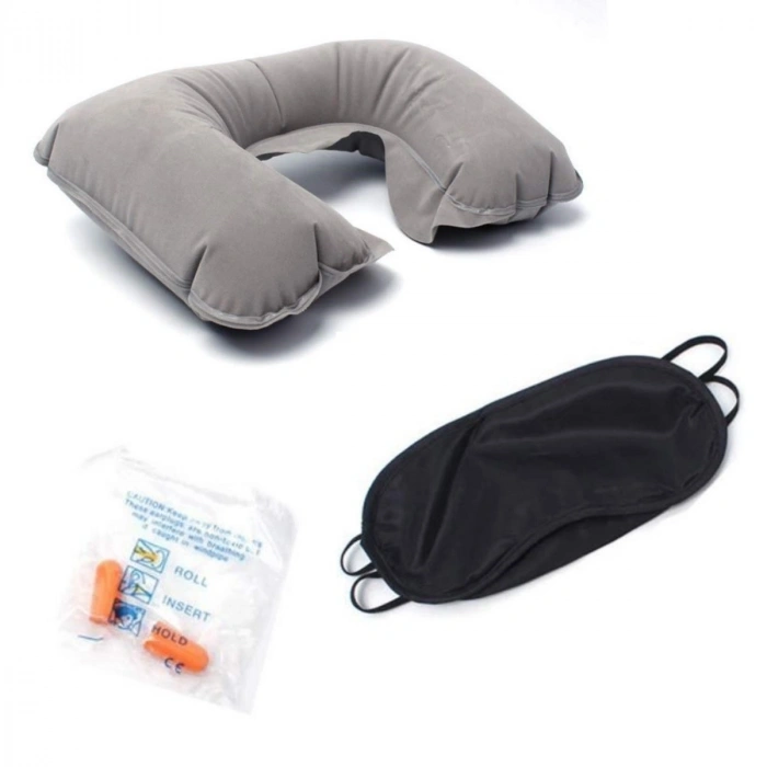 Sepet Dolusu® Üçlü Seyahat Seti Şişme Yastık Göz Bandı Kulak Tıkacı