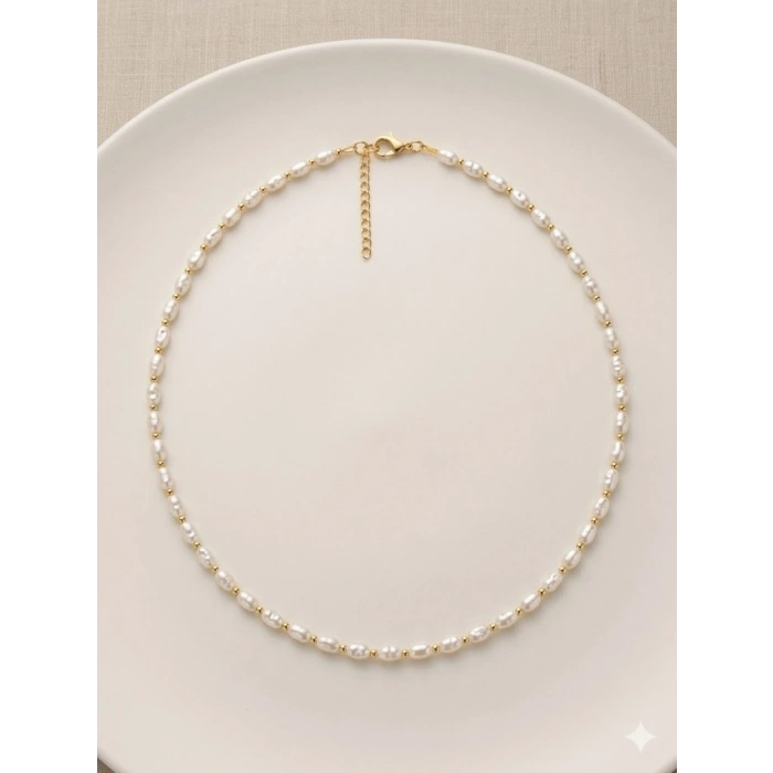 Beyaz Cam İnci  Kolyeler 40+5 Cm  - Kl0303
