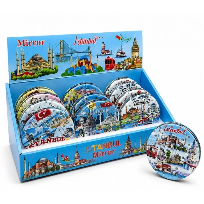 Taşlı İstanbul Temalı İnce El Aynası Alk5819