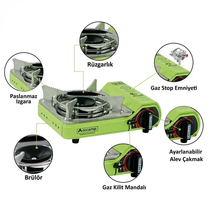 Tekli Çantalı Mini Portatif Ocak - Orcamp - Yeşil (CK-506)
