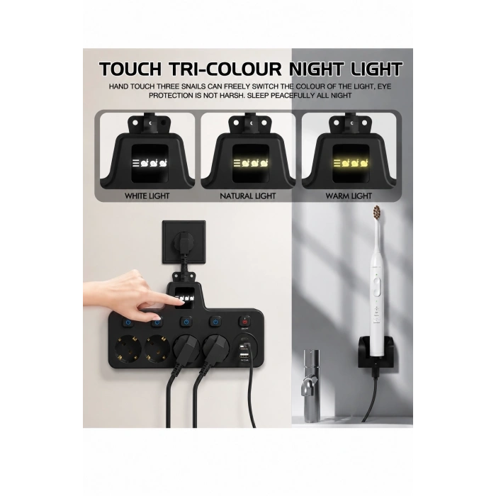 Termal Akım Korumalı 4’lü Duvar Tipi Priz 2x Usb 2x Type-c Çıkışlı Grup Priz Çoğaltıcı Siyah (2500w)
