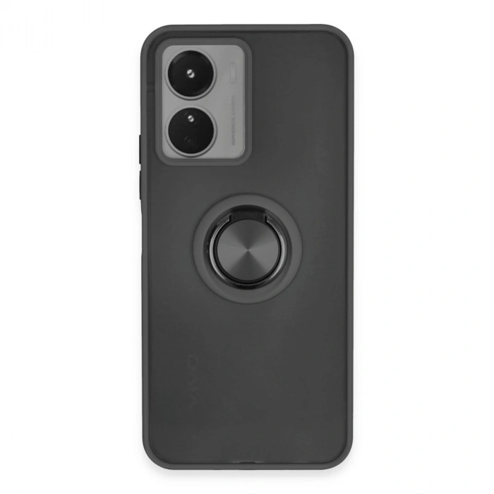 Vivo Y16 Kılıf Montreal Yüzüklü Silikon Kapak - Siyah