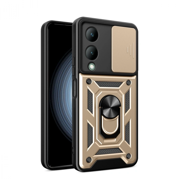 Vivo Y17s Kılıf Pars Lens Yüzüklü Silikon - Gold