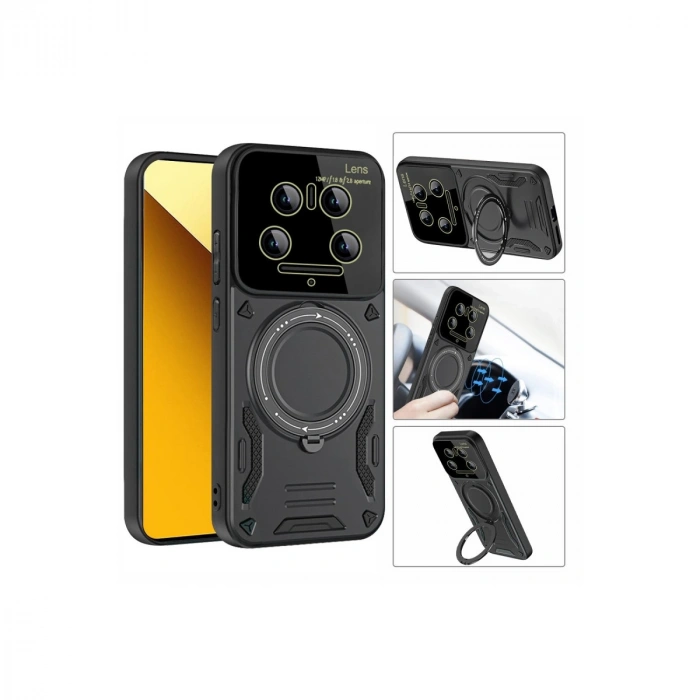 Xiaomi Mi 14 Ultra Kılıf Joy Lens Standlı Kapak - Kırmızı