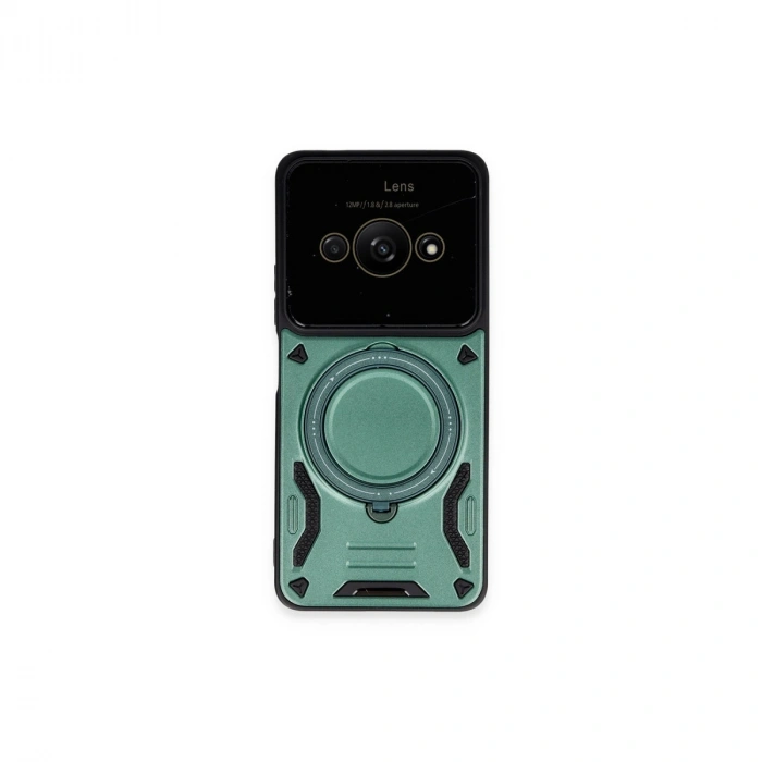 Xiaomi Poco C61 Kılıf Joy Lens Standlı Kapak - Koyu Yeşil
