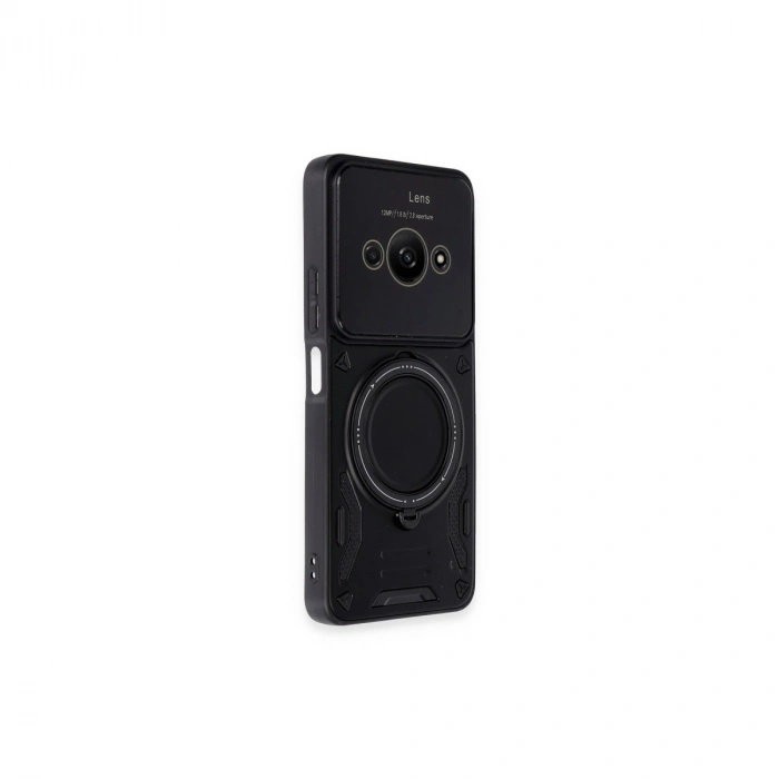 Xiaomi Poco C61 Kılıf Joy Lens Standlı Kapak - Siyah