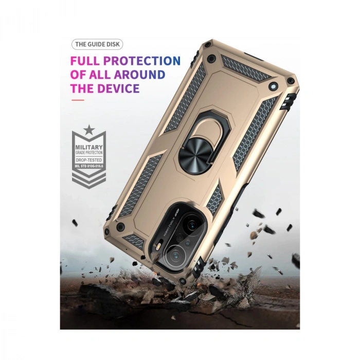 Xiaomi Poco F3 Kılıf Sofya Yüzüklü Silikon Kapak - Gold