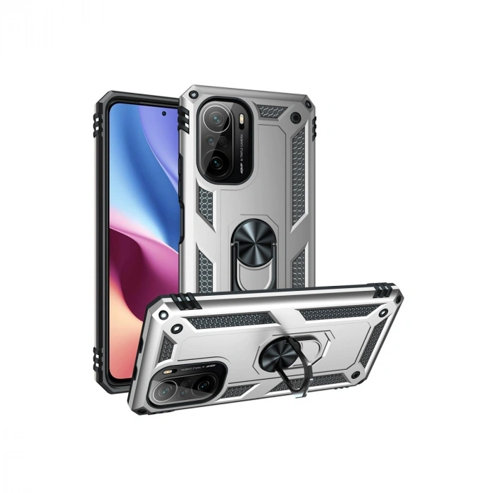 Xiaomi Poco F3 Kılıf Sofya Yüzüklü Silikon Kapak - Gümüş