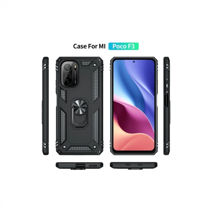 Xiaomi Poco F3 Kılıf Sofya Yüzüklü Silikon Kapak - Siyah
