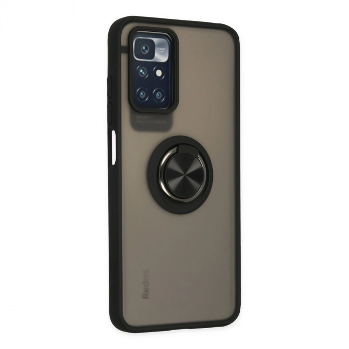 Xiaomi Redmi 10 2022 Kılıf Montreal Yüzüklü Silikon Kapak - Siyah