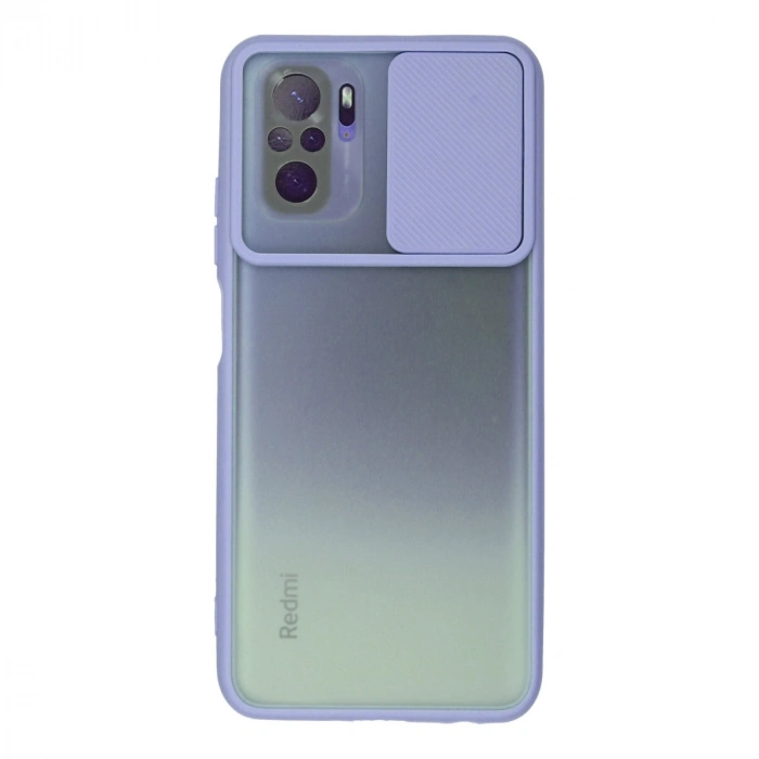 Xiaomi Redmi Note 10 Kılıf Palm Buzlu Kamera Sürgülü Silikon - Lila