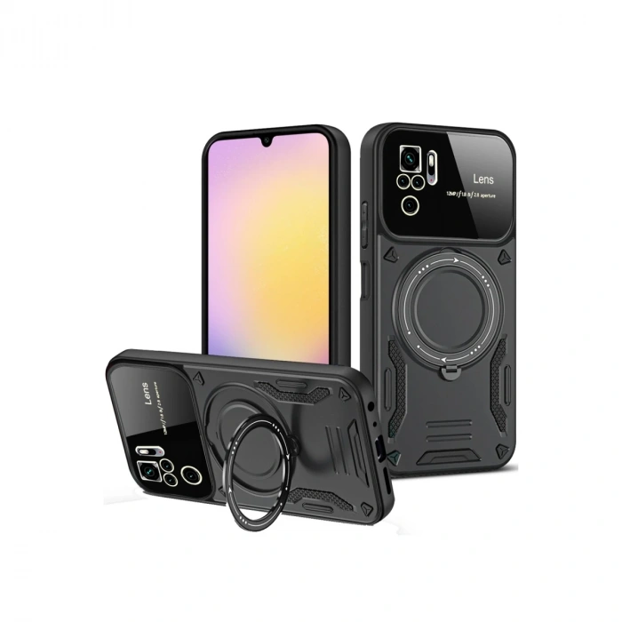 Xiaomi Redmi Note 10s Kılıf Joy Lens Standlı Kapak - Siyah